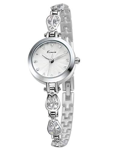 Alienwork Quarz Armbanduhr Strass Quarzuhr Uhr elegant Armreif Kette wickeln silber Metall YHKW535S-02