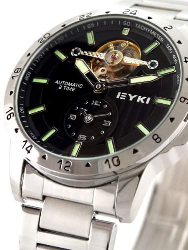 Alienwork mechanische Automatik Armbanduhr Tourbilon-Style Automatikuhr Uhr schwarz silber Edelstahl YHW8562-01-R1