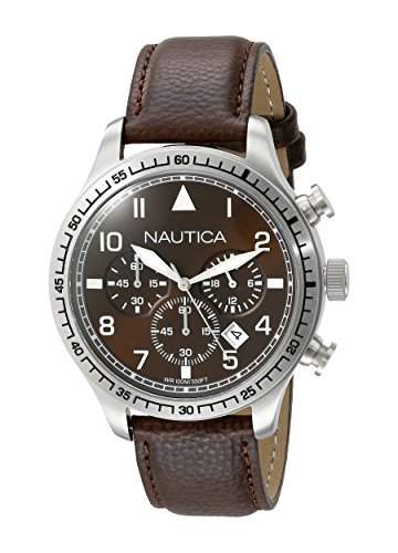 Nautica Herren-Armbanduhr XL Chronograph Quarz Leder A16582G