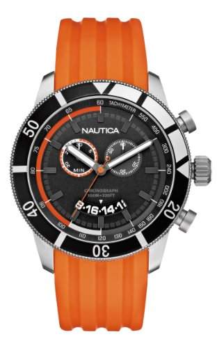 Nautica - a17586g - Armbanduhr - Quarz Chronograph - Zifferblatt schwarz Armband Silikon Orange