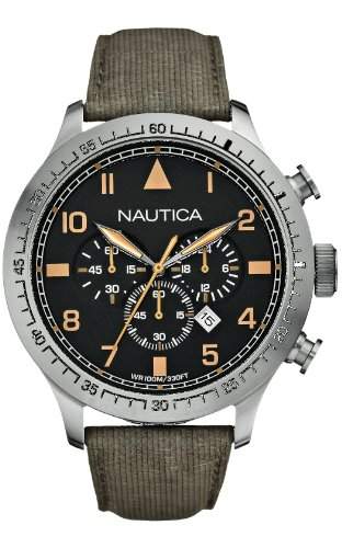 Nautica Herren-Armbanduhr XL Chronograph Quarz Leder A17633G
