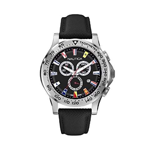 Nautica Herren-Armbanduhr XL Chronograph Quarz Leder A19595G