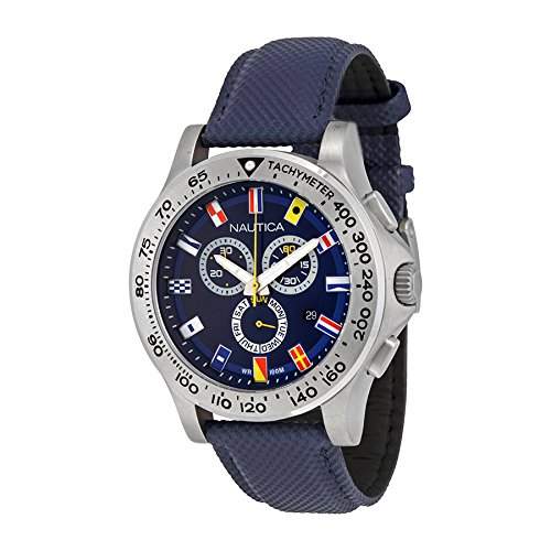 Nautica Herren-Armbanduhr XL Chronograph Quarz Leder A19597G