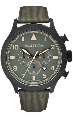 Nautica Herren-Armbanduhr XL Chronograph Quarz Leder A19615G