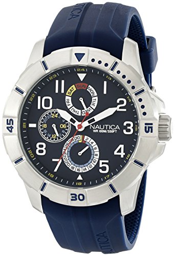Nautica Herren nad12505g NSR 300 Edelstahl Uhr mit Navy Blau Band