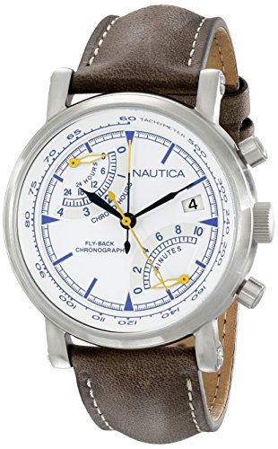Nautica Herren nad17505g NFB 01 Edelstahl Uhr mit Braun Leder Band