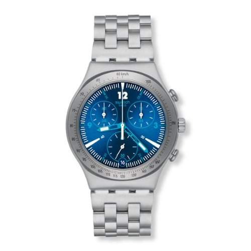 Swatch Unisex-Armbanduhr Classic Rhythmic Blue Chronograph Quarz Edelstahl YCS575G