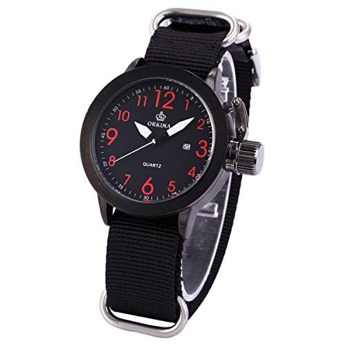 AMPM24 Rot Herren Uhr Analog Quarzuhr Schwarz Armbanduhr Nylon