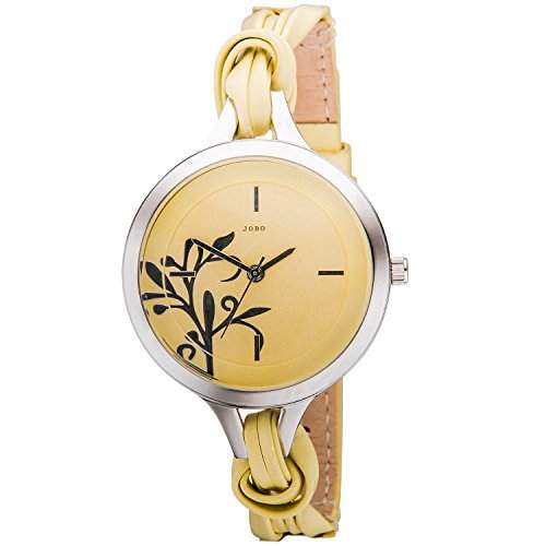 JOBO Damen-Armbanduhr gelb Quarz Analog Edelstahl Lederband Mineralglas