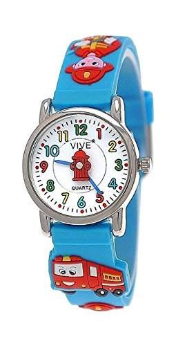 Pure Time Kinderuhr,Kinder Silikon Armband Uhr mit Feuerwehr Motiv in HellblauRotWeissBlau