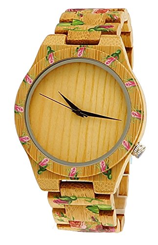 Henny Klein designer Damen OEko Natur Holz Armbanduhr Uhr in mit Rosenmotiv limitierte edition inkl Uhrenbox