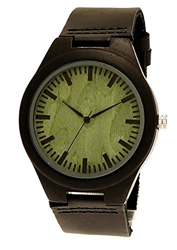 Henny Klein designer Damen Herren OEko Natur Holz Rinder Leder Armbanduhr Uhr in Schwarz Gruen limitierte edition inkl Uhrenbox