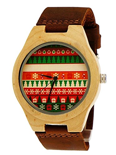 Pure Time designer Damen Herren OEko Natur Holz Rinder Leder Armbanduhr Uhr in Braun limitierte Weihnachts Christmas edition inkl Uhrenbox