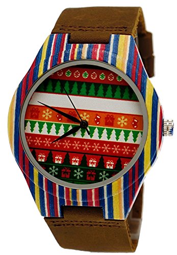 Pure Time designer Damen OEko Natur Holz Rinder Leder Armbanduhr Uhr in Braun limitierte Weihnachts Christmas edition inkl Uhrenbox