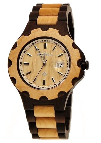 A7 Pure Time designer Unisex Damen Herren Holz Armbanduhr in Ahorn Braun Bicolour Uhr inkl Holz Uhrenbox