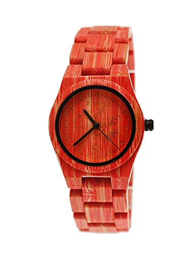 Pure Time designer Damen Holz Armbanduhr in Rot limitierte Colour World Edition inkl Uhrenbox