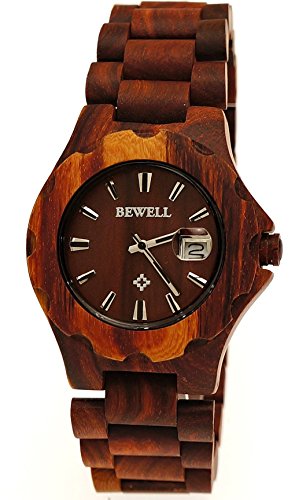 Pure Time designer Unisex Damen Herren Holz Armbanduhr in Kirschholz Braun Uhr mit Datum inkl Holz Uhrenbox