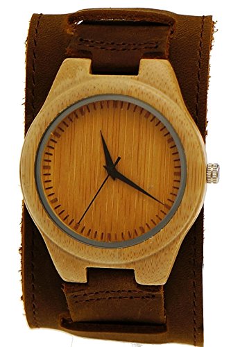 Pure Time designer Unisex Damen Herren OEko Natur Holz Rinder Leder Armbanduhr Uhr in Braun limitierte edition inkl Uhrenbox