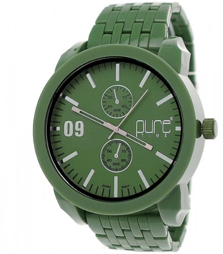 Pure Time XXL Designer Herren Armband Uhr Gruen Silber D20