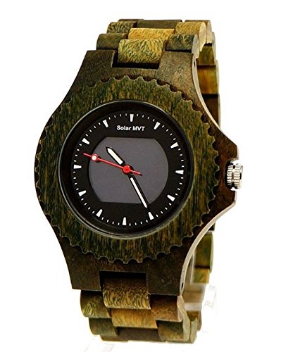 Pure Time SOLAR designer Unisex Damen Herren Natur Holz Armbanduhr Uhr in Gruen inkl Holz Uhrenbox