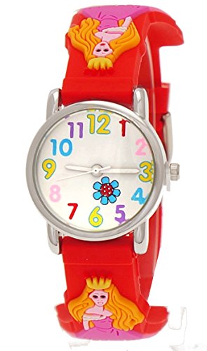 Suesse Pure Time Kinderuhr Kinder Maedchen Silikon Armbanduhr Armband Uhr mit Prinzessinen Motiv Rot inkl Uhrenbox