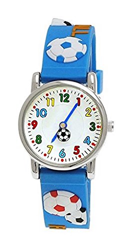 Pure Time Kinderuhr Kinder Jungen Maedchen Silikon Armband Uhr mit 3d Fussball Motiv in Hellblau inkl Uhrenbox