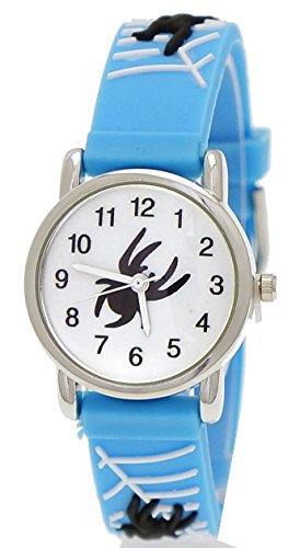 Pure Time Kinderuhr Kinder Jungen Maedchen Silikon Armband Uhr mit 3d Spinnen Mann Motiv Hellblau Weiss inkl Uhrenbox