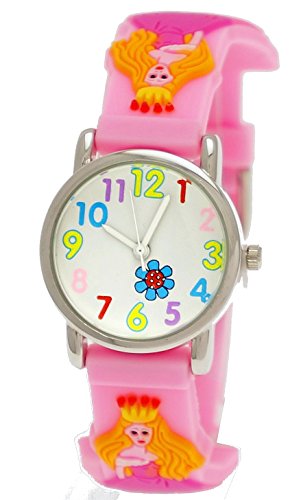 Suesse Pure Time Kinderuhr Kinder Maedchen Silikon Armband Uhr mit 3d Prinzessinen Motiv Rosa inkl Uhrenbox