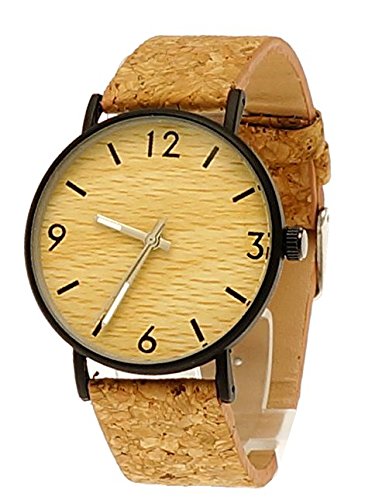 Henny Klein Unisex Damen Herren OEko Kork Slim Armbanduhr Uhr mit Holz Ziffernblatt limitierte edition inkl Uhrenbox