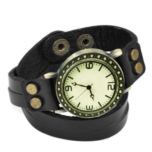 SODIALR Vintage Retro Dame Frauen um Quarz weben Wickelband Armbanduhr wickeln - schwarz