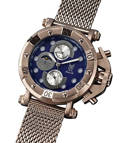 Konigswerk Herren Anzug Uhr braun Milanaise Armband grosses Ziffernblatt blau Multifunktion Tag Datum AQ101137G