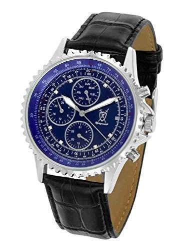 Konigswerk Herrenuhr Multifunktions-Lederband Armbanduhr blaues Zifferblatt Kristall Markierungen SQ201426G