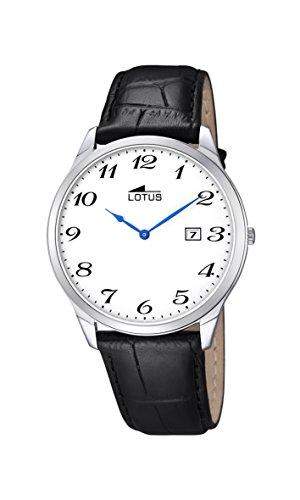 Lotus Herren Quarz-Uhr mit weissem Zifferblatt Analog-Anzeige und schwarz Lederband 101241