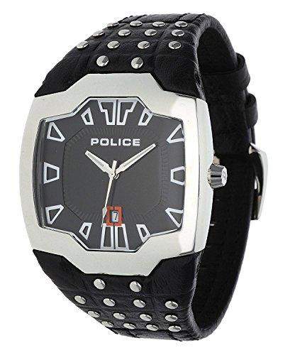 Police Beast Herren Mechanische Uhr mit schwarzem Zifferblatt Analog-Anzeige und schwarz Lederband 13634JS02