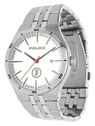 Polizei Eisen Herren Quarz-Armbanduhr mit Silber Zifferblatt Analog-Anzeige und Silber Edelstahl Armband 14440js04 M
