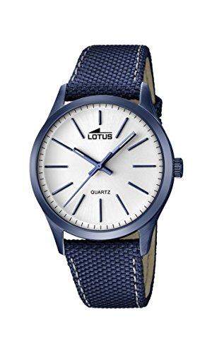 Lotus Herren Quarz-Uhr mit weissem Zifferblatt Analog-Anzeige und Blau Lederband 181661