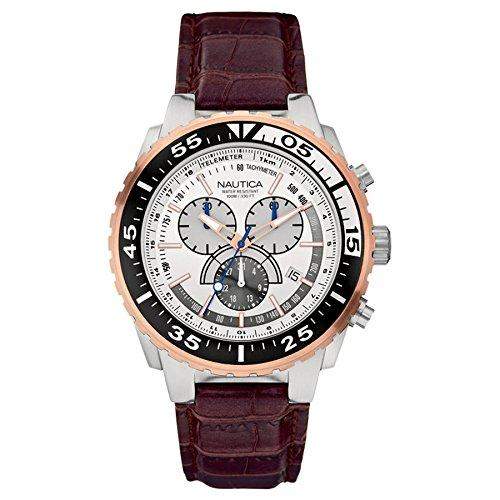 Nautica Herrenuhr NST 700 CHRONO Silver and Brown A14680G