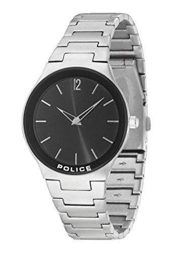 Police Downtown Unisex-Quarzuhr mit schwarzem Zifferblatt Analog-Anzeige und Silber Edelstahl Armband 14565 MS02 M