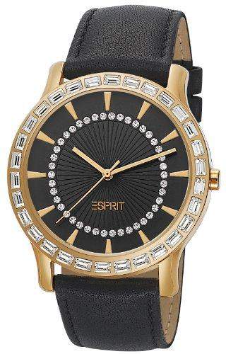 Esprit Damen-Armbanduhr Carmel Gold Black Analog Quarz Leder ES104512002