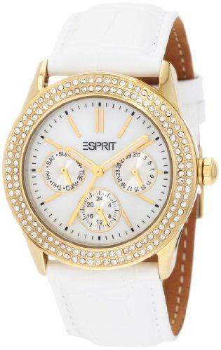 Esprit Damen-Armbanduhr Peony Gold White Analog Quarz Leder ES103822007