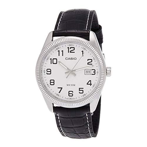 Casio - ltp-1302l-7b - Classic Damen-Armbanduhr - Quarz Analog - Weisses Ziffernblatt - Armband Leder Schwarz