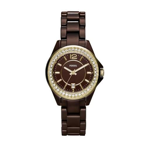 Fossil Damen-Armbanduhr Mini Riley Keramik Braun Quarz Analog Ce1055