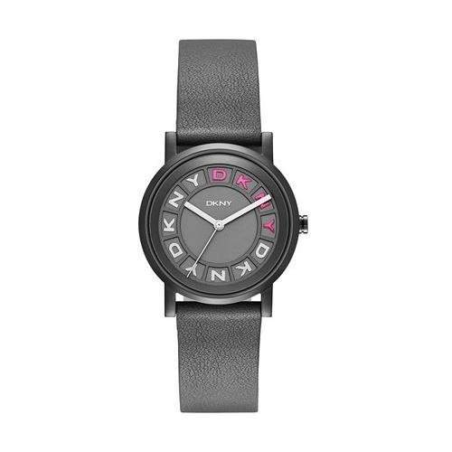 DKNY Damen-Armbanduhr 34mm Armband Leder Grau Gehaeuse Vergoldetes Edelstahl Quarz Analog NY2390