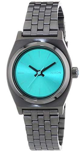 Nixon Damen-Armbanduhr XS Small Time Teller Gunmetal Light Blue Analog Quarz Edelstahl A3991697-00