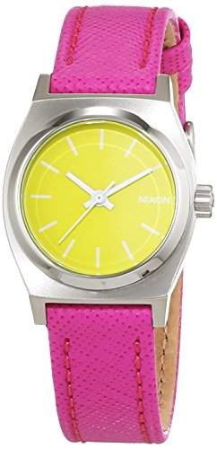 Nixon Damen-Armbanduhr Small Time Teller Neon Yellow  Hot Pink Analog Quarz Leder A5092081-00