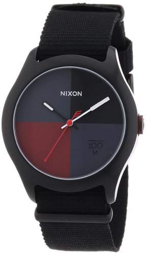 Nixon Unisex-Armbanduhr The Quad All Black  Dark Red Nylon Analog Quarz A3441167-00