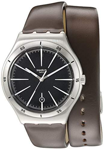 Swatch Damen-Armbanduhr Analog Quarz Leder YWS409