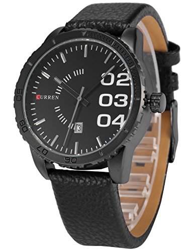 AMPM24 Herren Armbanduhr Schwarze Quarzuhr mit Schwarze Armband aus Leder CUR052