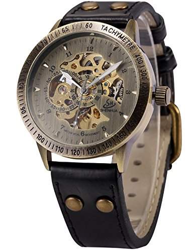 AMPM24 Herren Automatik Mechanik Uhr Armband aus Kunstleder + AMPM24 Geschenkbox PMW364