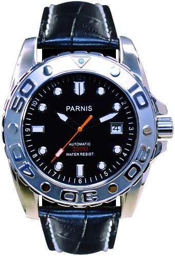 PARNIS Automatik Taucheruhr Modell 2010 mechanische Herren Armbanduhr Lederarmband Edelstahl von LIV MORRIS